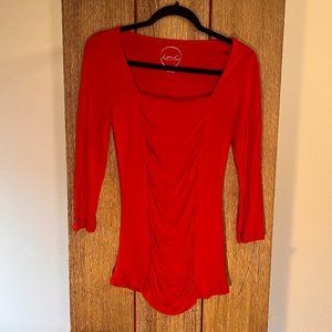 INC Ruby Red Ruched Front 3/4 Length Sleeve Stretchy Dress Shirt